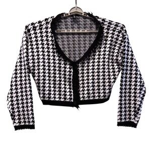 Ashley‎ Stewart Houndstooth Cropped Cardigan Sweater Black White Plus Size 22/24